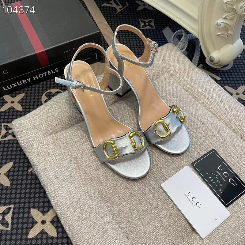 Nuevas sandalias versátiles de tacón grueso y de tacón G Brand Brand 2023, zapatillas negras de tacón alto planas y punta abierta