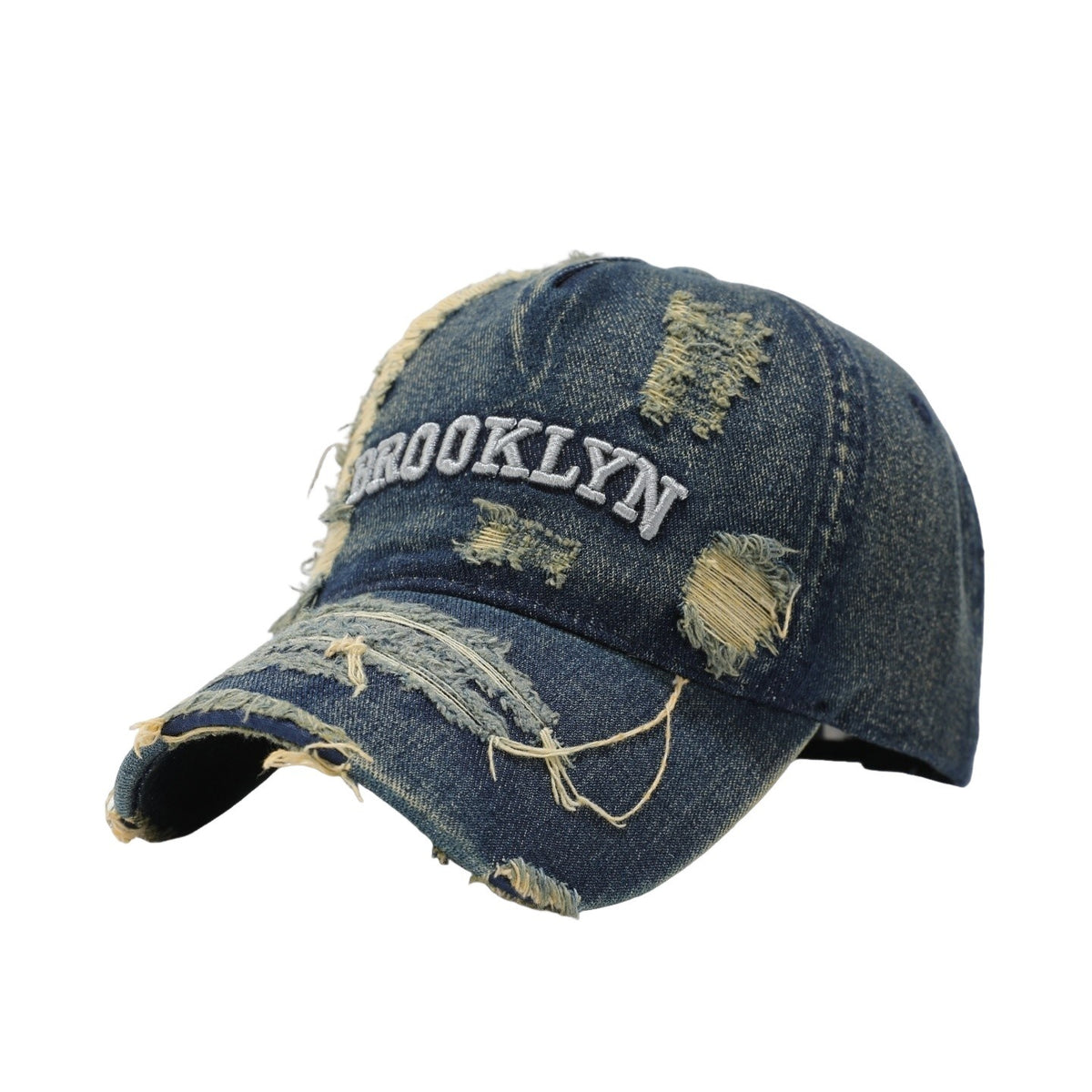 Commerce extérieur BROOKLYN casquette en jean déchiré, chapeau à bec de canard à bord petit et grand pour hommes, délavé et de haute qualité qui met en valeur le visage