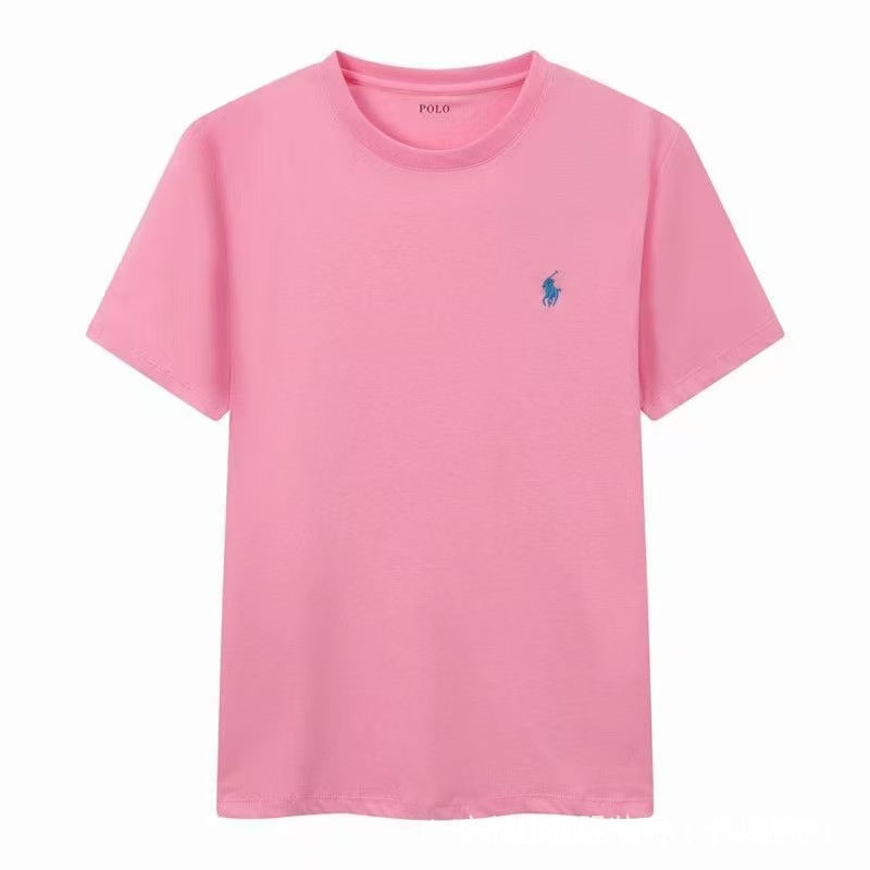 Comercio exterior transfronterizo, camiseta de verano bordada con cuello redondo, camisa base unisex de algodón de manga media, camiseta versátil de manga corta