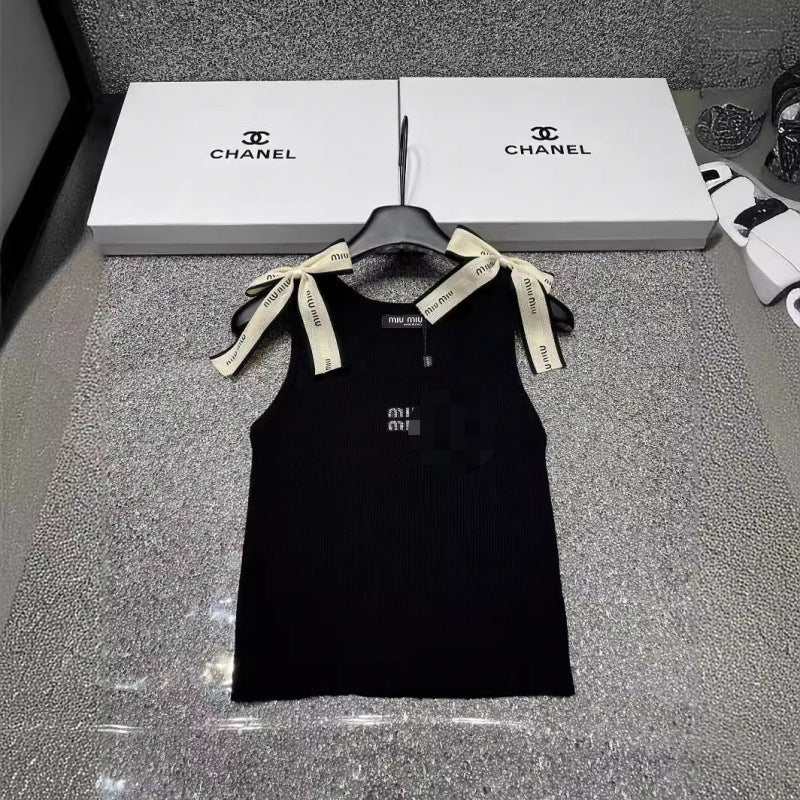 MM24 verano nueva moda con letras de pedrería elegantemente ajustado y cordones con algodón blanco y negro