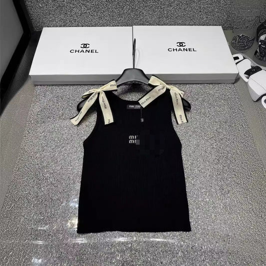 MM24 verano nueva moda con letras de pedrería elegantemente ajustado y cordones con algodón blanco y negro