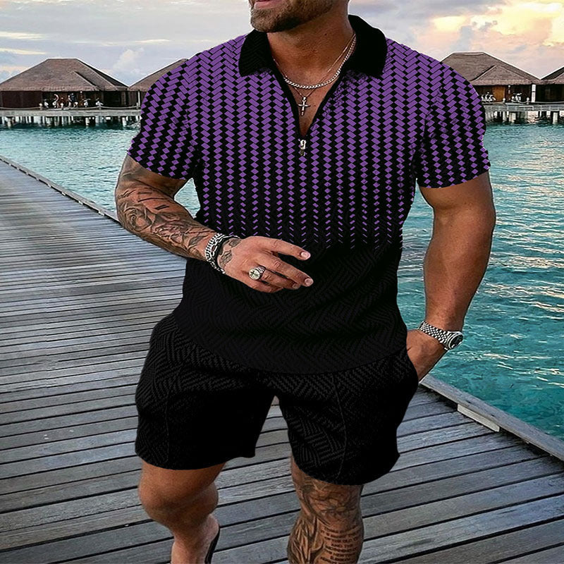 Conjunto de dos piezas de manga corta y pantalones cortos de Amazon de verano transfronterizo 2024 para comercio exterior, conjunto deportivo casual masculino