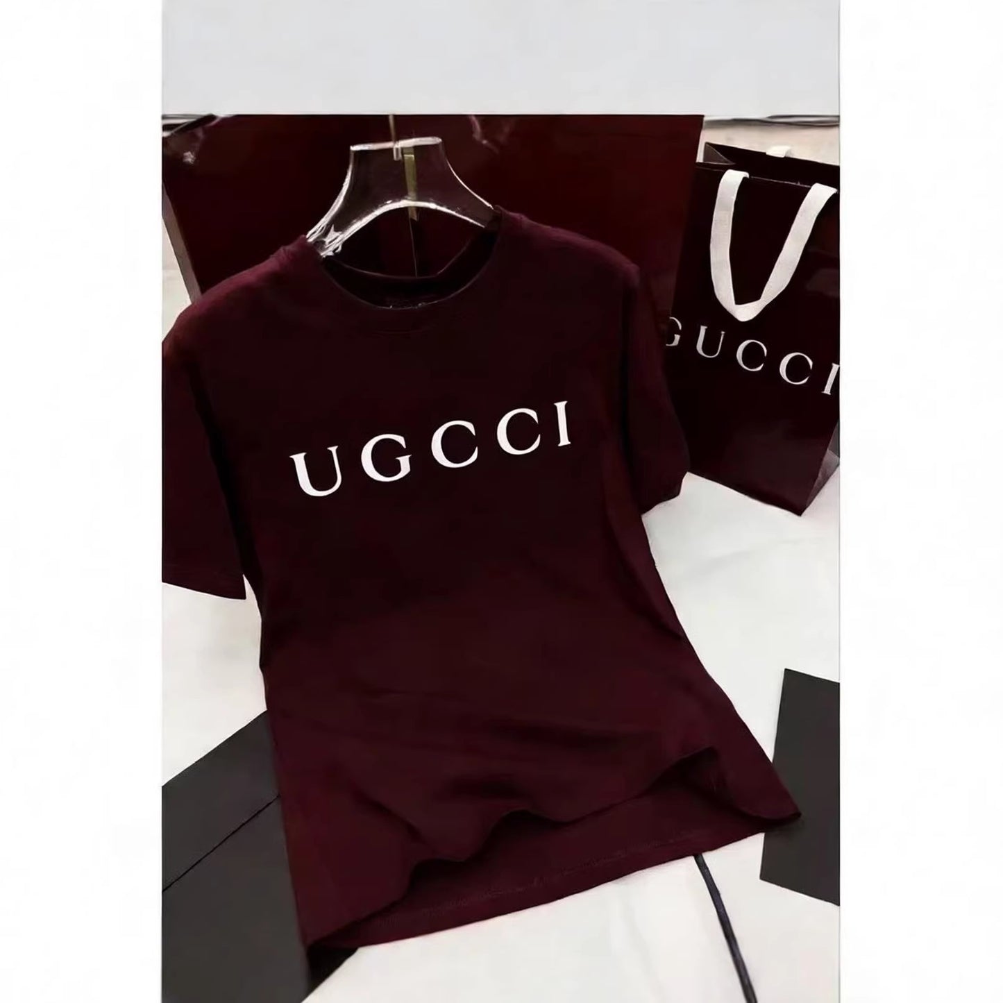 Nueva pareja Gu con cuello redondo de manga corta con cuello redondo con estampado de letras Gu, parejas unisex de moda, versátiles, holgadas y casuales