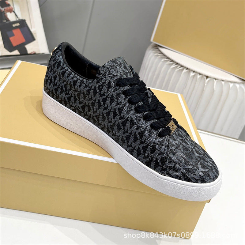 2024MK moda nuevas zapatillas blancas de mujer, piel de becerro, hebilla metálica con cordones, zapatillas de escalada, tendencia zapatillas de correr