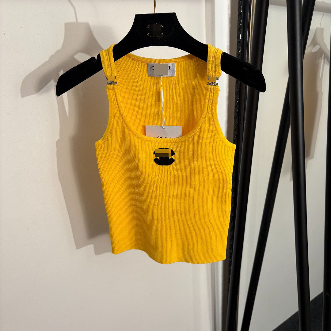 Nanyou camiseta de tirantes de punto de punto de punta de alta gama de Nanyou elegante y ajustada de estilo dulce de Xiaoxiang