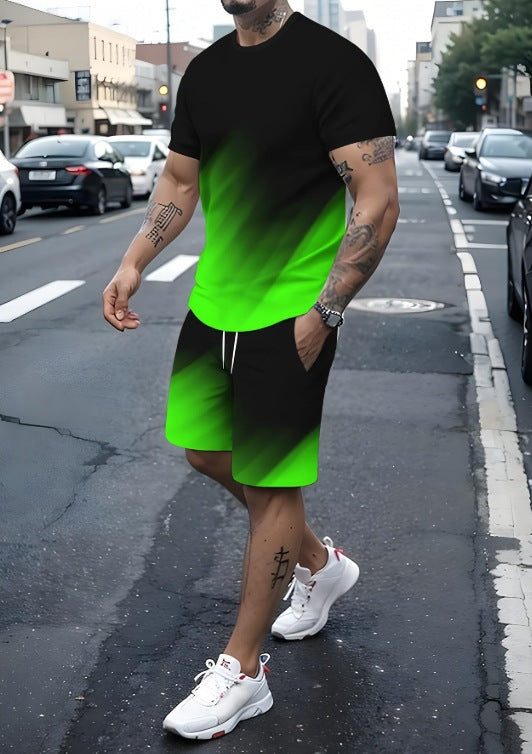 Conjunto casual de hip-hop casual de verano con impresión digital 3D de Amazon de Amazon lleva pantalones cortos de cuello redondo y manga corta sueltos
