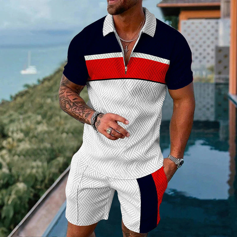 Conjunto de dos piezas de manga corta y pantalones cortos de Amazon de verano transfronterizo 2024 para comercio exterior, conjunto deportivo casual masculino