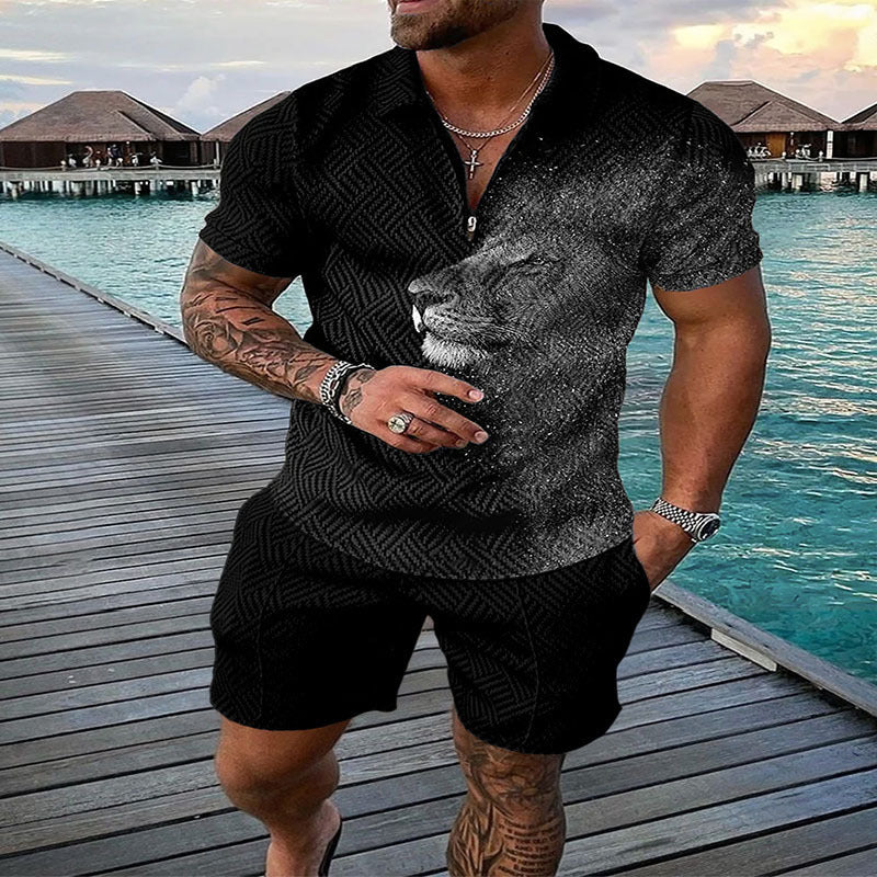 Conjunto de dos piezas de manga corta y pantalones cortos de Amazon de verano transfronterizo 2024 para comercio exterior, conjunto deportivo casual masculino