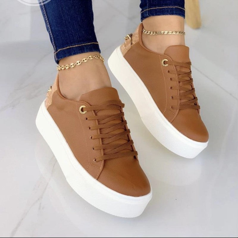Zapatos de comercio exterior europeos y americanos, punta redonda, suelas de plataforma, zapatos blancos con cordones, talla grande para mujer, techo bajo, cremallera trasera, zapatos sencillos muffin, Amazon