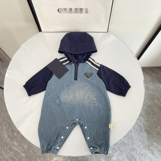 Baby-Strampler für Jungen Gr. S | Lange Ärmel und Kapuze