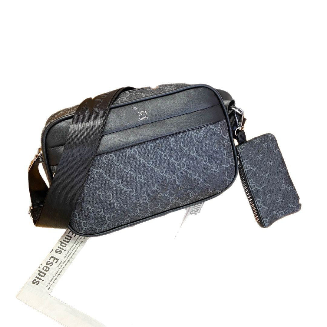 Bolso cruzado estampado de marca de moda para hombres, tira ancha para el hombro, bolso casual madre e hijo de un solo hombro, bolso cuadrado pequeño multifuncional para trabajo y desplazamientos