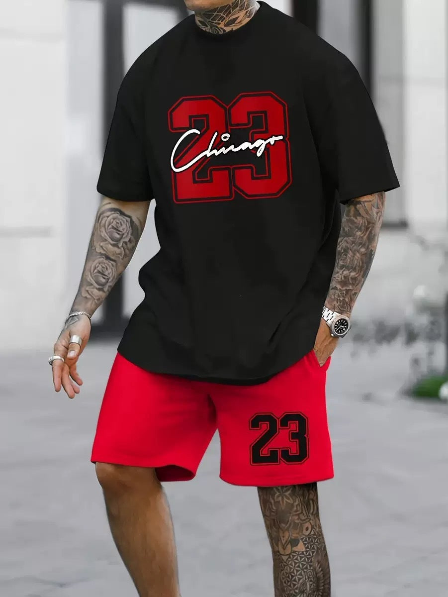 Conjunto casual de hip-hop casual de verano con impresión digital 3D de Amazon de Amazon lleva pantalones cortos de cuello redondo y manga corta sueltos