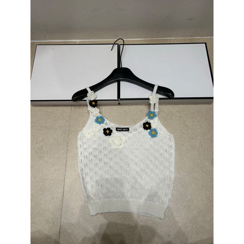 T-shirt de Malha MM para Mulher | Flores 3D Sem Mangas