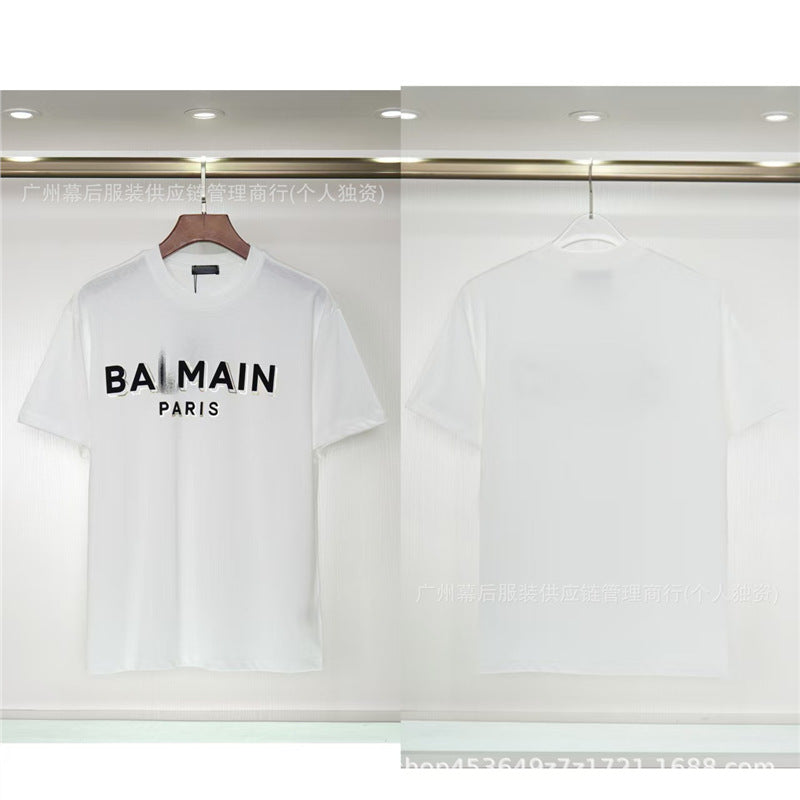 Versión correcta de la tendencia de lujo de París B: 26SS nuevo bordado unisex con cuello redondo, camiseta de algodón de manga corta y manga corta, comercio exterior