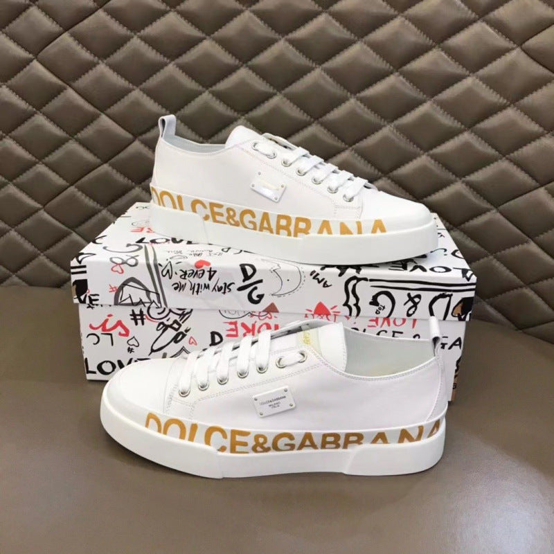 Zapatillas casuales de cuero hombre familia DG | Velcro blancas versátiles