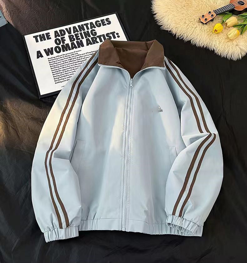 Veste réversible à rayures | Col montant unisexe