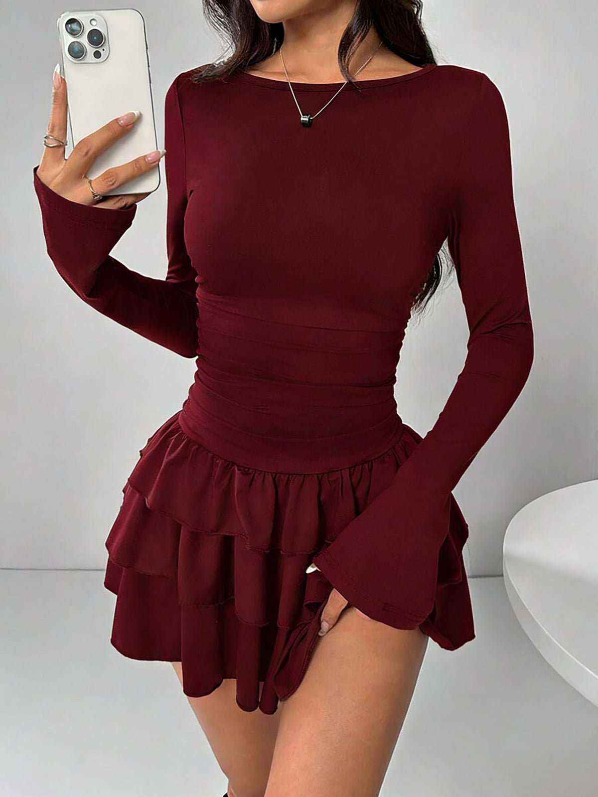 Vestido Manga Larga Mujer Color Sólido Adelgazante | Otoño Invierno 2026