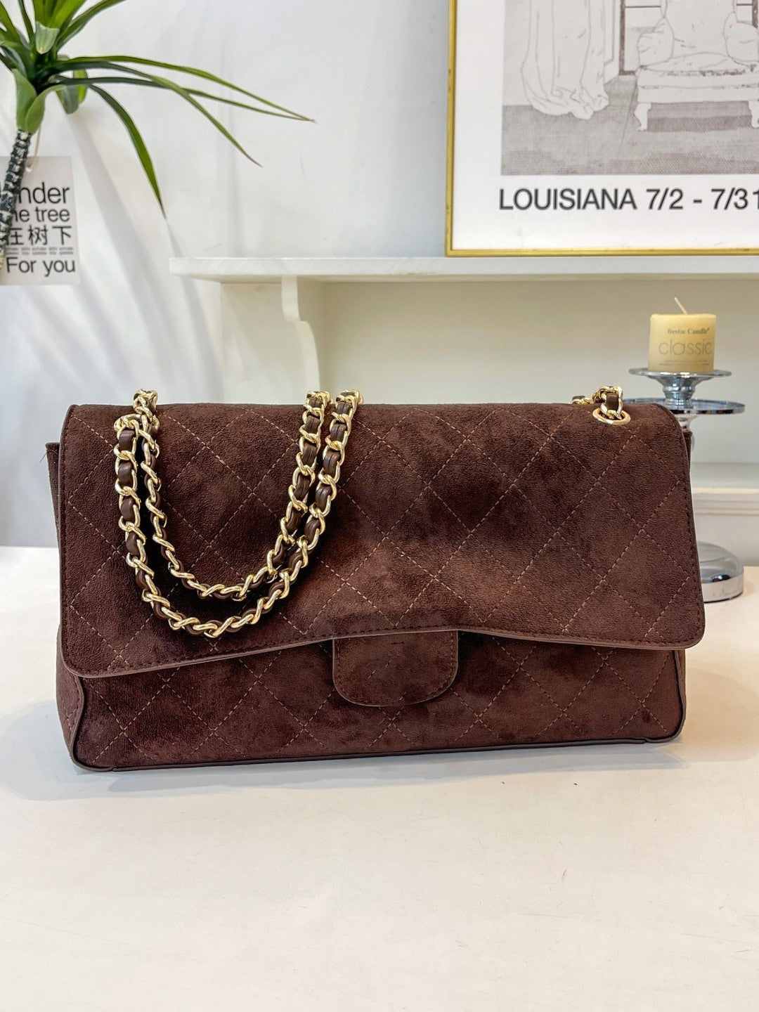 Borsa in camoscio trapuntato con catena da donna | Senza scatola
