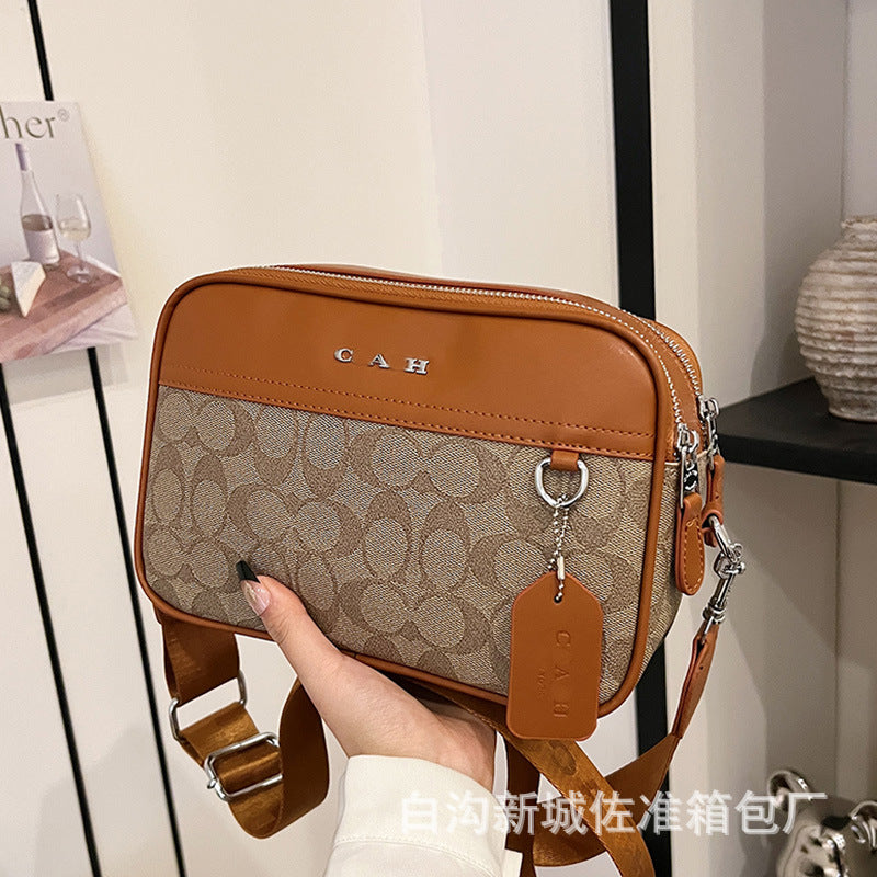 Bolsa nueva para cámara de la marca C, bolso cruzado de doble cremallera con doble cremallera en PU y bolso de hombro cruzado Graham clásico