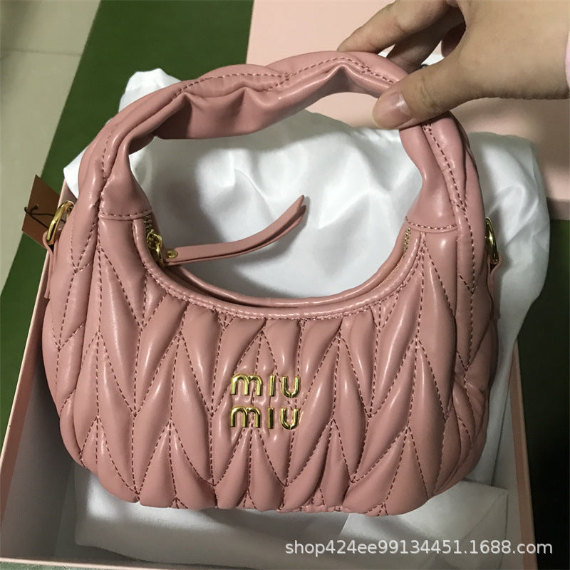 Miu Home Nuevo bolso de empanadillas de mano, Bolsa de mano de comercio exterior, Bolso de mujer, Mini bandolera de un solo hombro, Hilos bordados Caseros con nubes plisadas