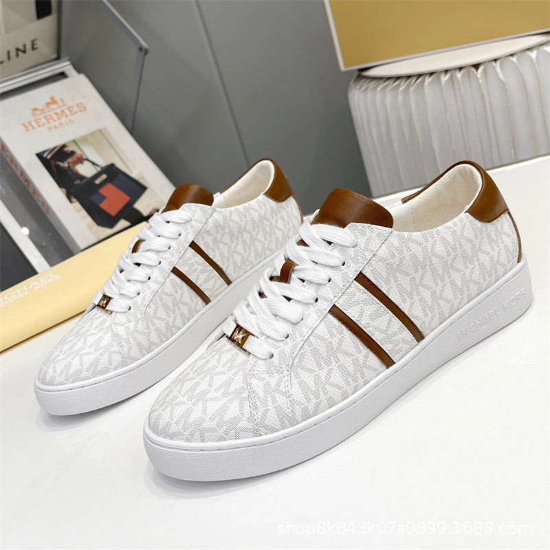 2024MK moda nuevas zapatillas blancas de mujer, piel de becerro, hebilla metálica con cordones, zapatillas de escalada, tendencia zapatillas de correr