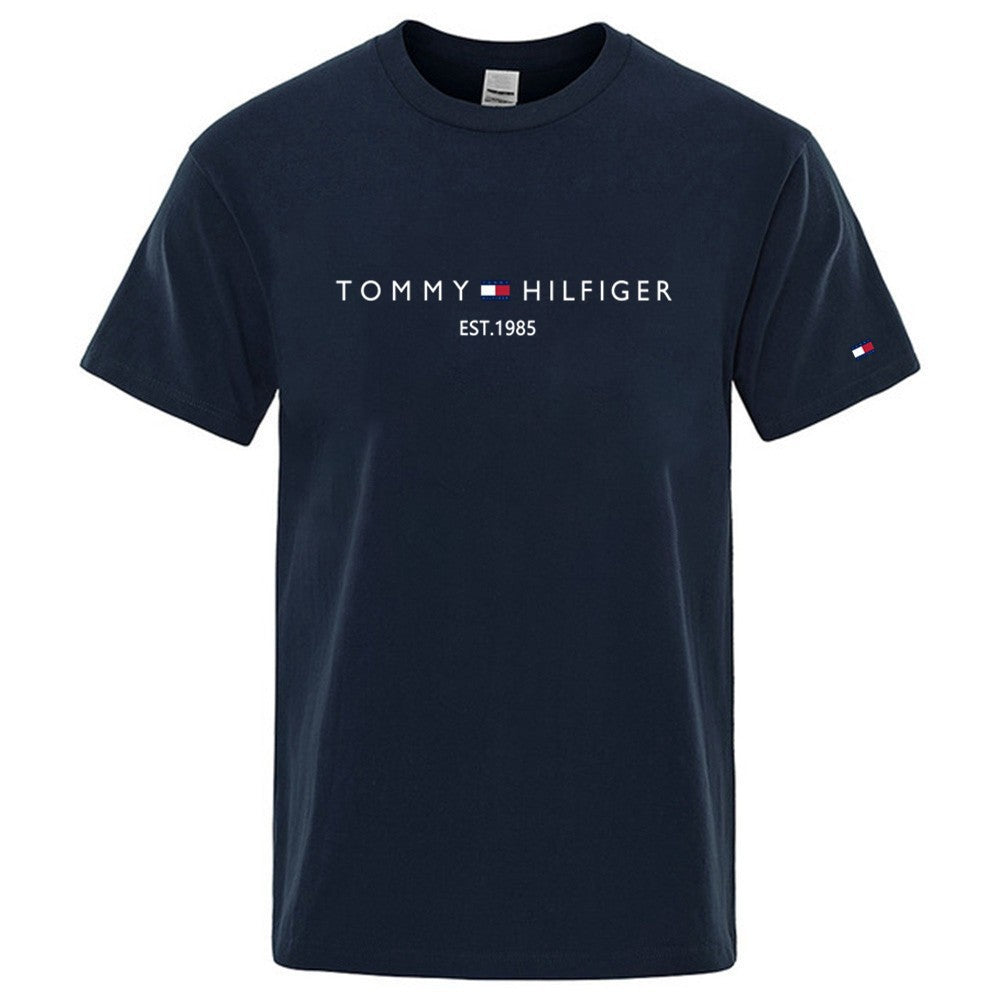 Nuevo verano 2025 camiseta de manga corta con cuello redondo masculino, camiseta deportiva casual de moda para hombres, manga larga para mujer