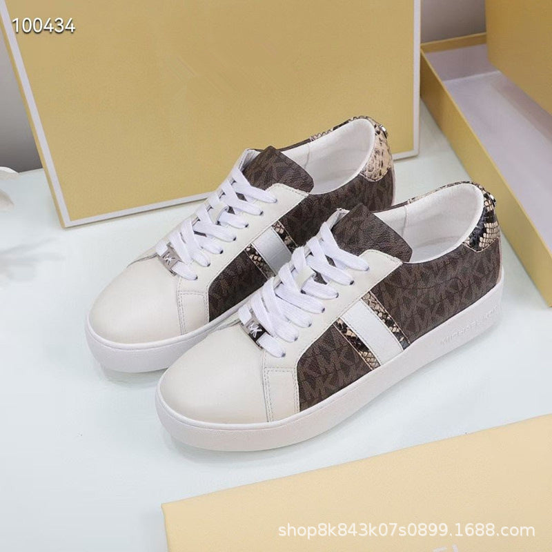 2024MK moda nuevas zapatillas blancas de mujer, piel de becerro, hebilla metálica con cordones, zapatillas de escalada, tendencia zapatillas de correr