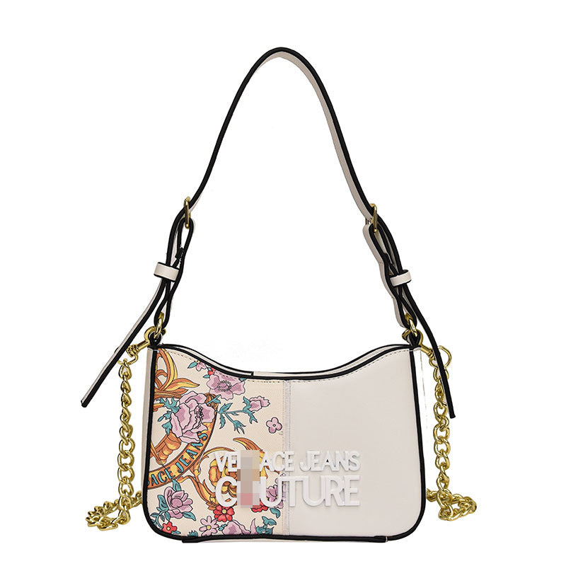 Bolsa de brazo de diseño francés de nicho, nueva moda casual de alta gama, versátil con costura y cadena estampada de alta gama, bolso de hombro