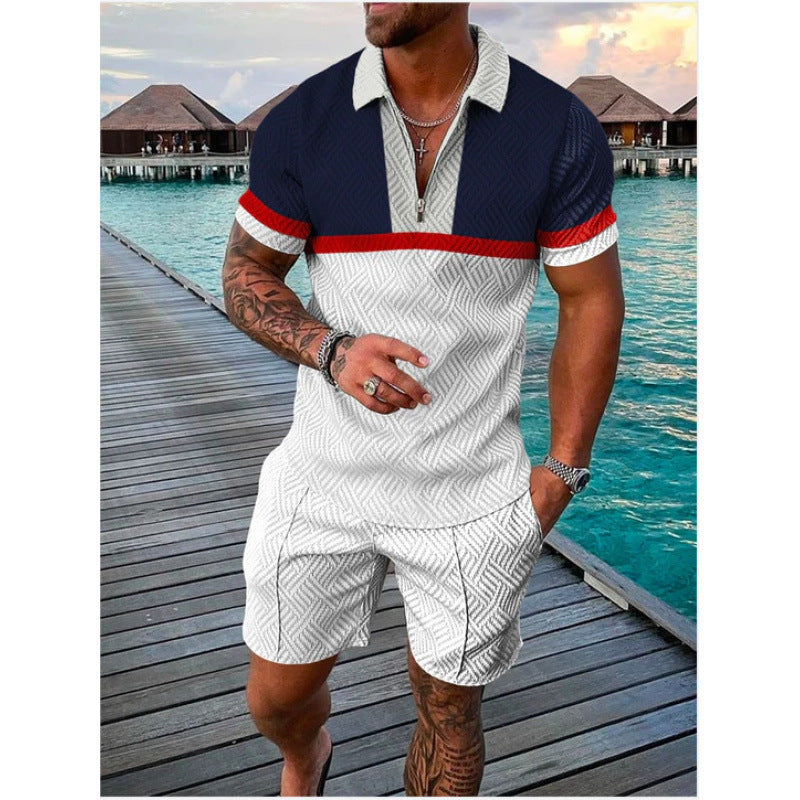 Conjunto de dos piezas de manga corta y pantalones cortos de Amazon de verano transfronterizo 2024 para comercio exterior, conjunto deportivo casual masculino