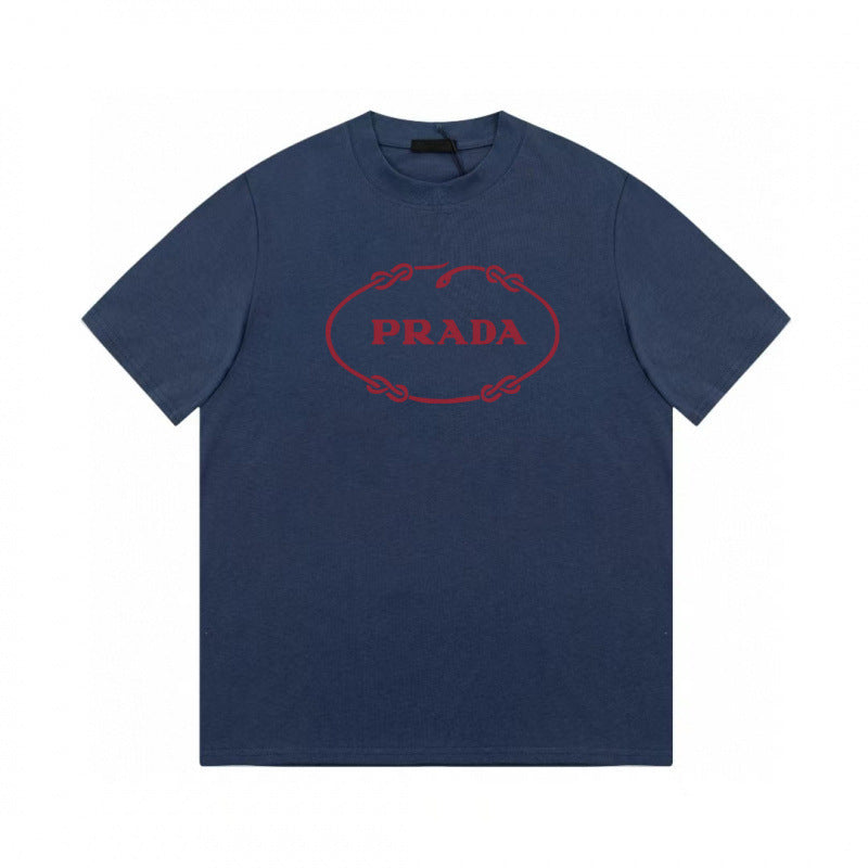 Camiseta de triángulo triángulo de alta edición alta de edición transfronteriza de PRA Pujia, unisex verano, suelta y versátil de manga corta con estampado