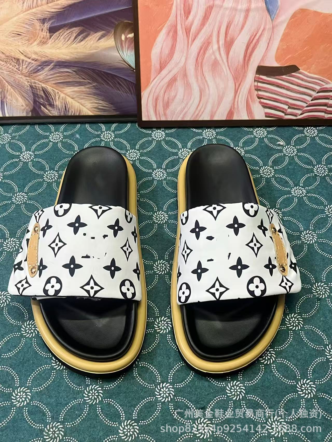 Zapatillas de Velcro de suela gruesa Donkey Home para mujer, 2025 Nuevas zapatillas antideslizantes de denim con letras antideslizantes para exportación