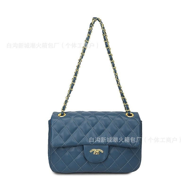 Bolso pequeño cuadrado de cadena de diamantes estilo Chanel para mujer, nuevo bolso cruzado de estilo Chanel de estilo cruzado de un solo hombro 2025 de estilo transfronterizo