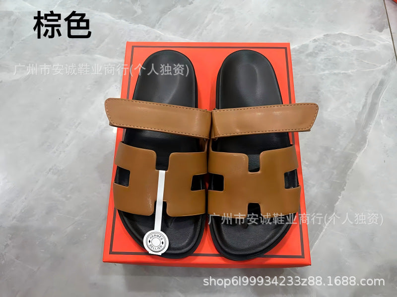 Sandalias Planas Velcro Mujer Suela Gruesa Cuero