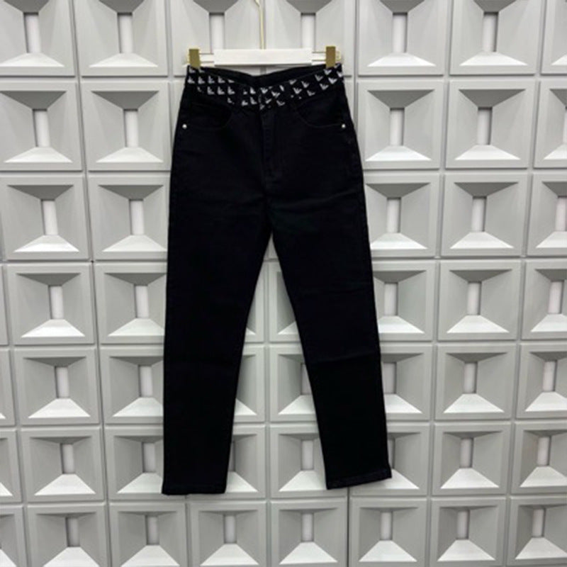 Men's Embroidered Slim Jeans | Black Straight Leg