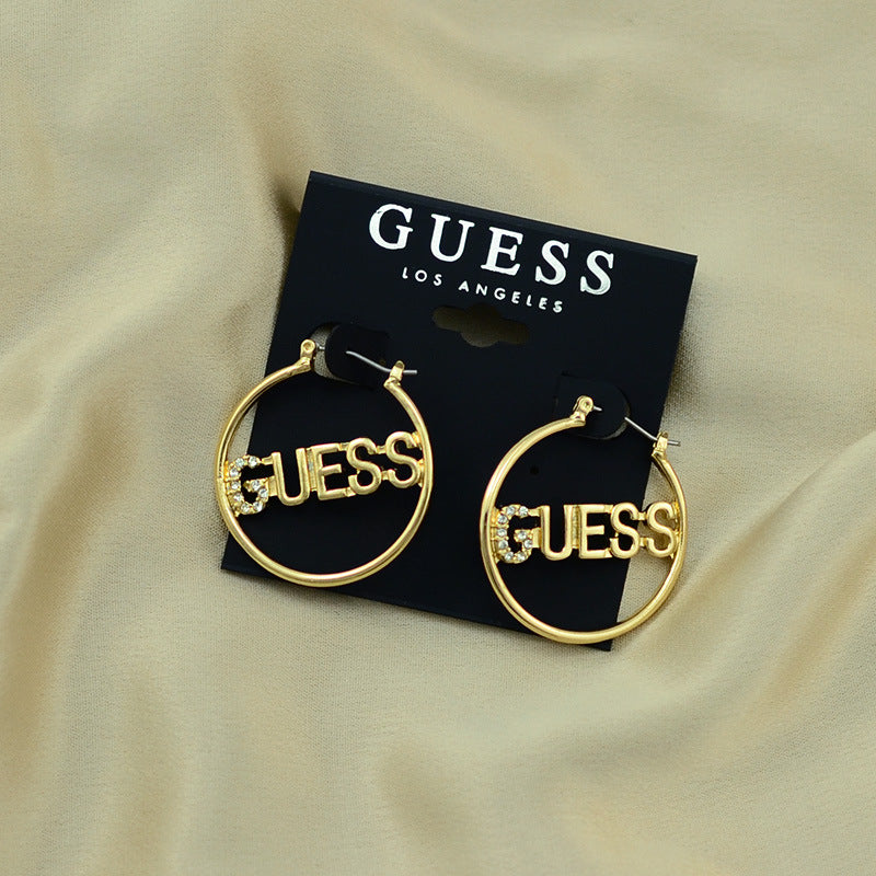 Pendientes de mujer para mujeres, nuevos pendientes europeos y americanos con letras G circulares, pendientes de piedras preciosas de moda, dropshipping de studs de una sola pieza