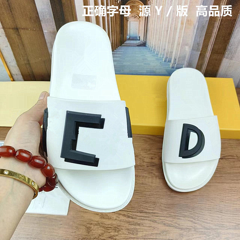 42 43 zapatillas de mujer talla grande, nuevo monograma FD Letter, sandalias planas de vaquero elástico de una sola pieza Dropshipping