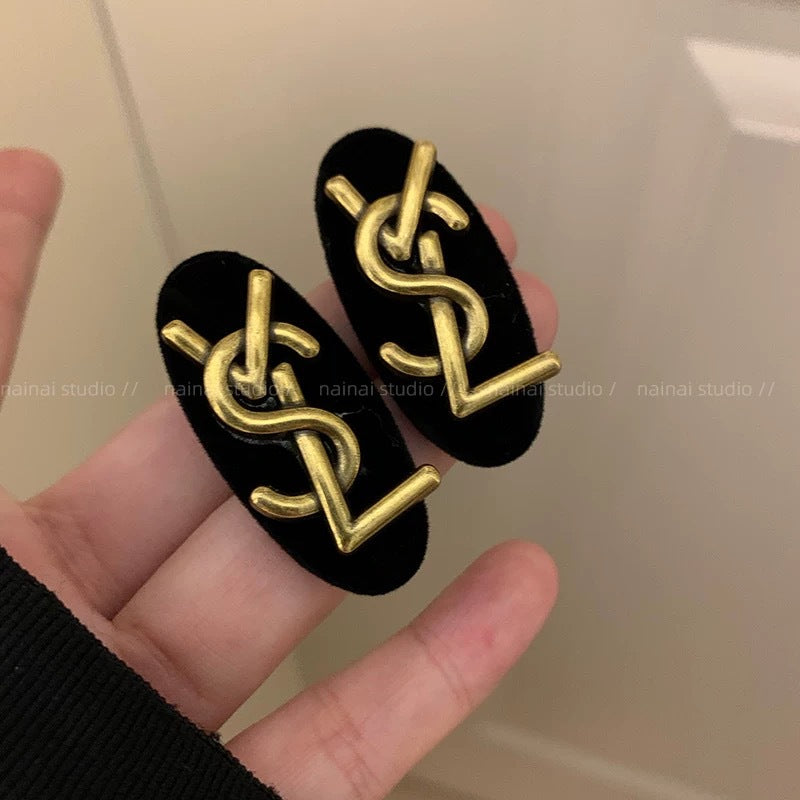 Pinza de pelo estilo Chanel con lazo de terciopelo negro, pinza vintage francesa, accesorio premium de clip de tiburón