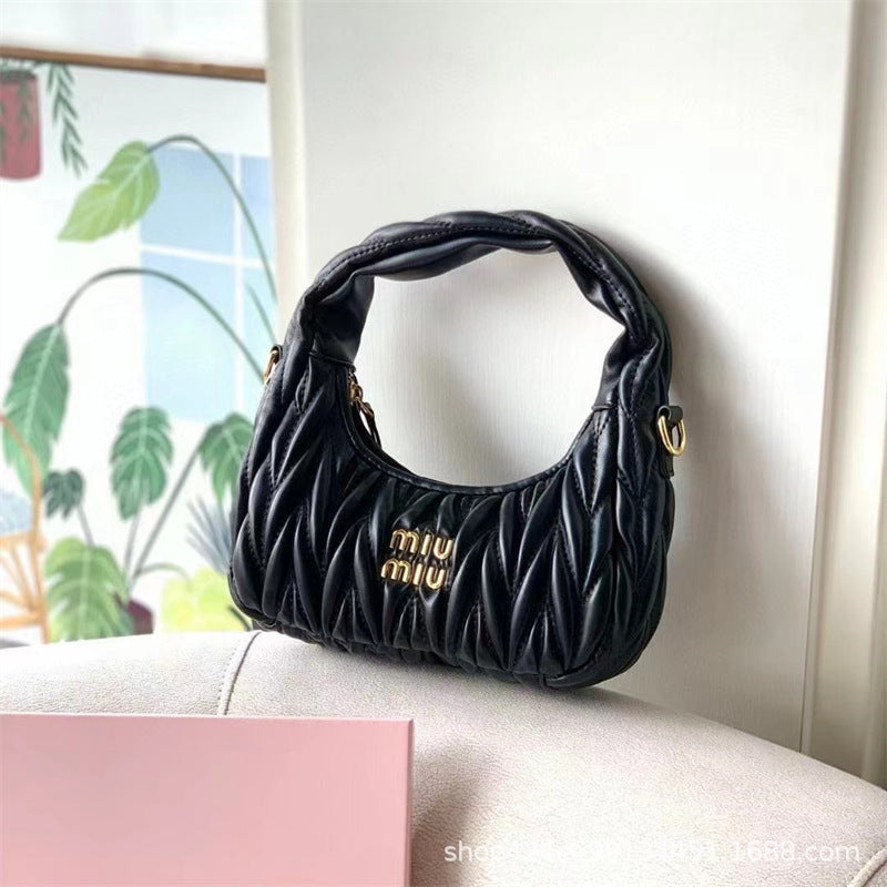Miu Home Nuevo bolso de empanadillas de mano, Bolsa de mano de comercio exterior, Bolso de mujer, Mini bandolera de un solo hombro, Hilos bordados Caseros con nubes plisadas