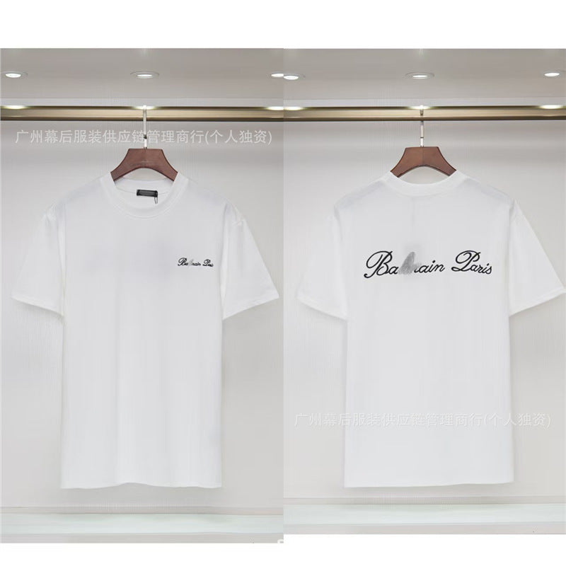 Versión correcta de la tendencia de lujo de París B: 26SS nuevo bordado unisex con cuello redondo, camiseta de algodón de manga corta y manga corta, comercio exterior