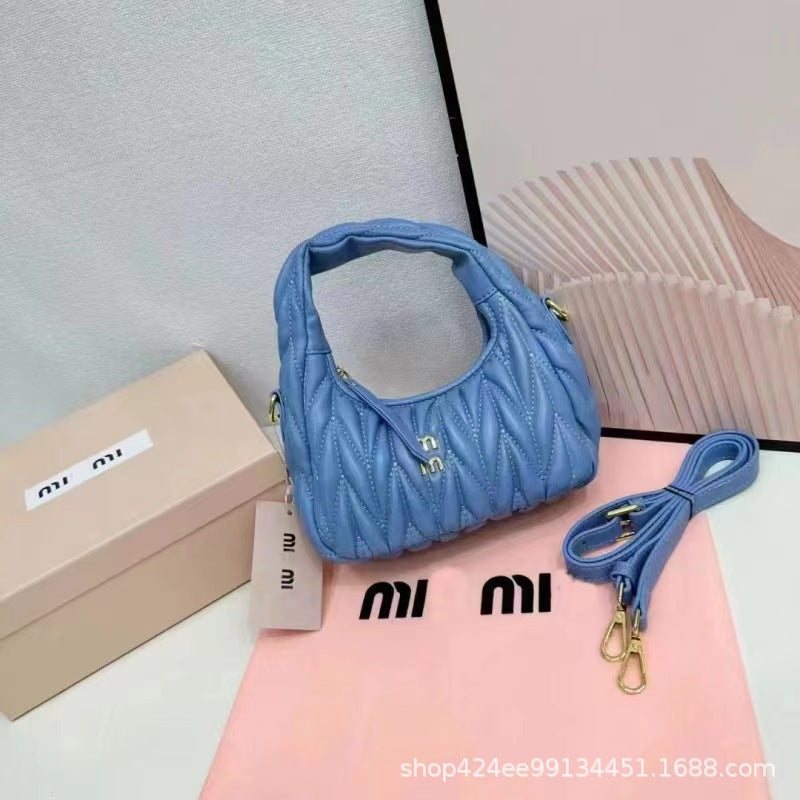 Miu Home Nuevo bolso de empanadillas de mano, Bolsa de mano de comercio exterior, Bolso de mujer, Mini bandolera de un solo hombro, Hilos bordados Caseros con nubes plisadas