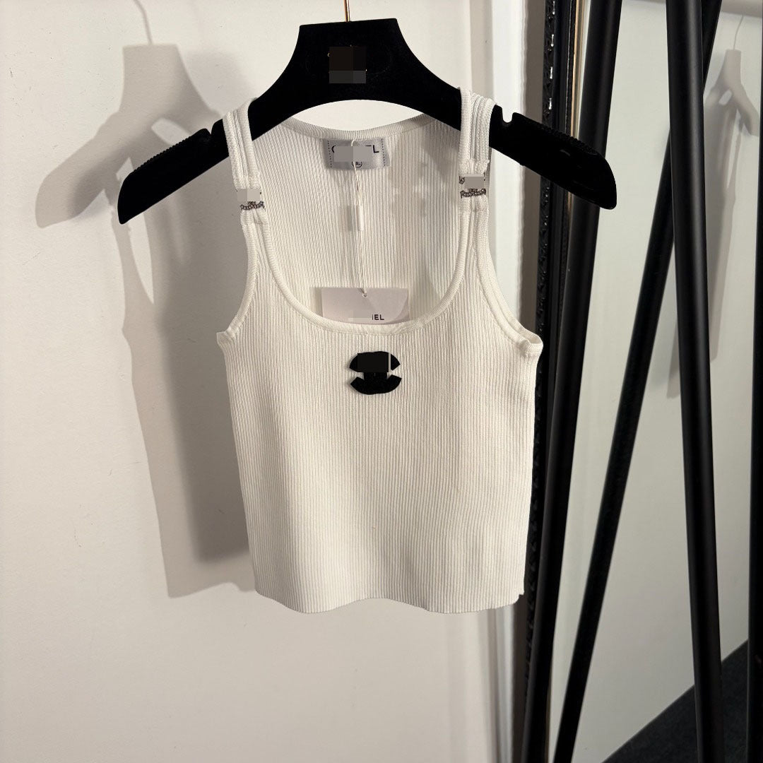 Nanyou camiseta de tirantes de punto de punto de punta de alta gama de Nanyou elegante y ajustada de estilo dulce de Xiaoxiang