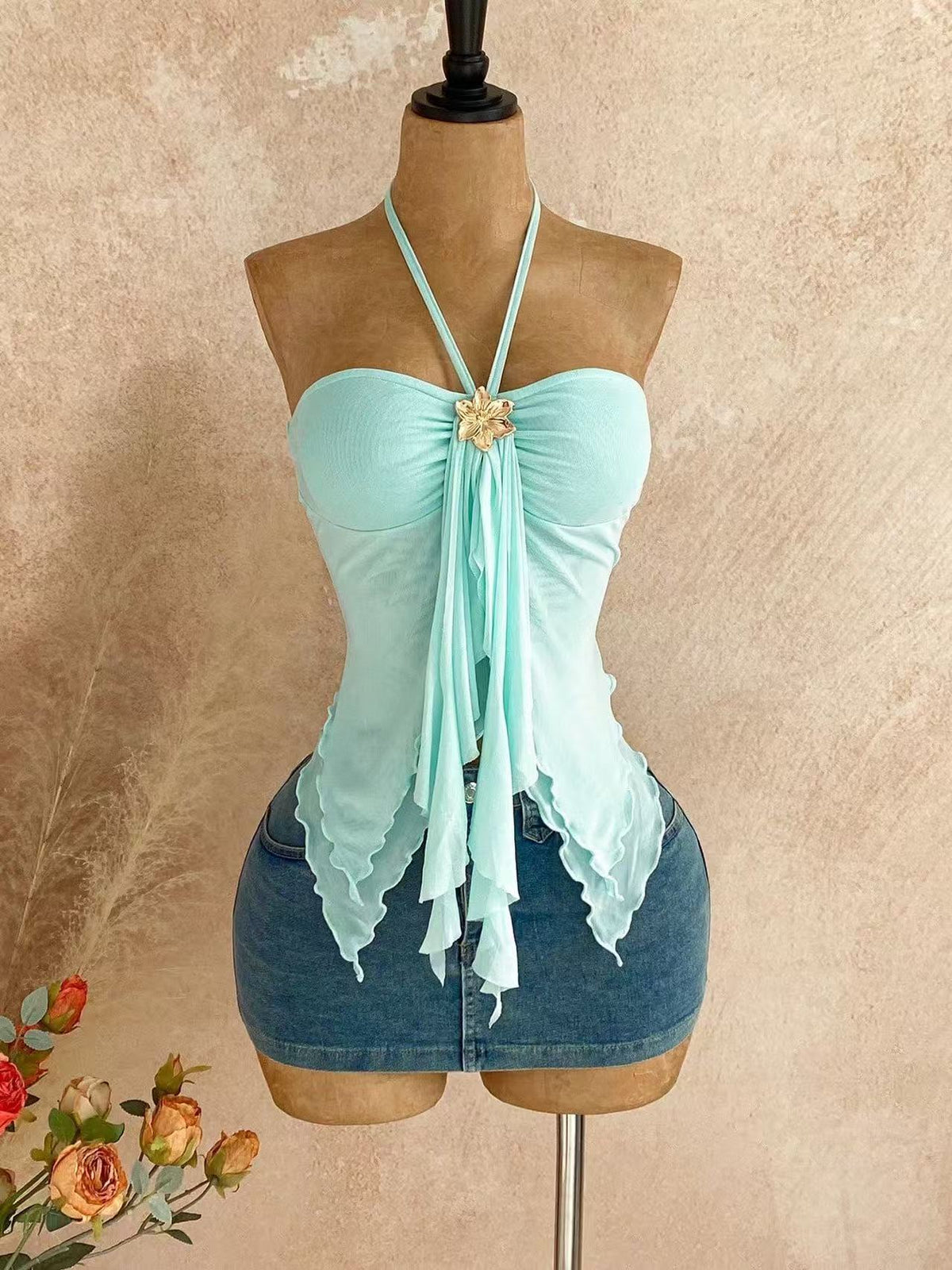 Damen-Neckholder-Top schulterfrei Sommer Urlaub