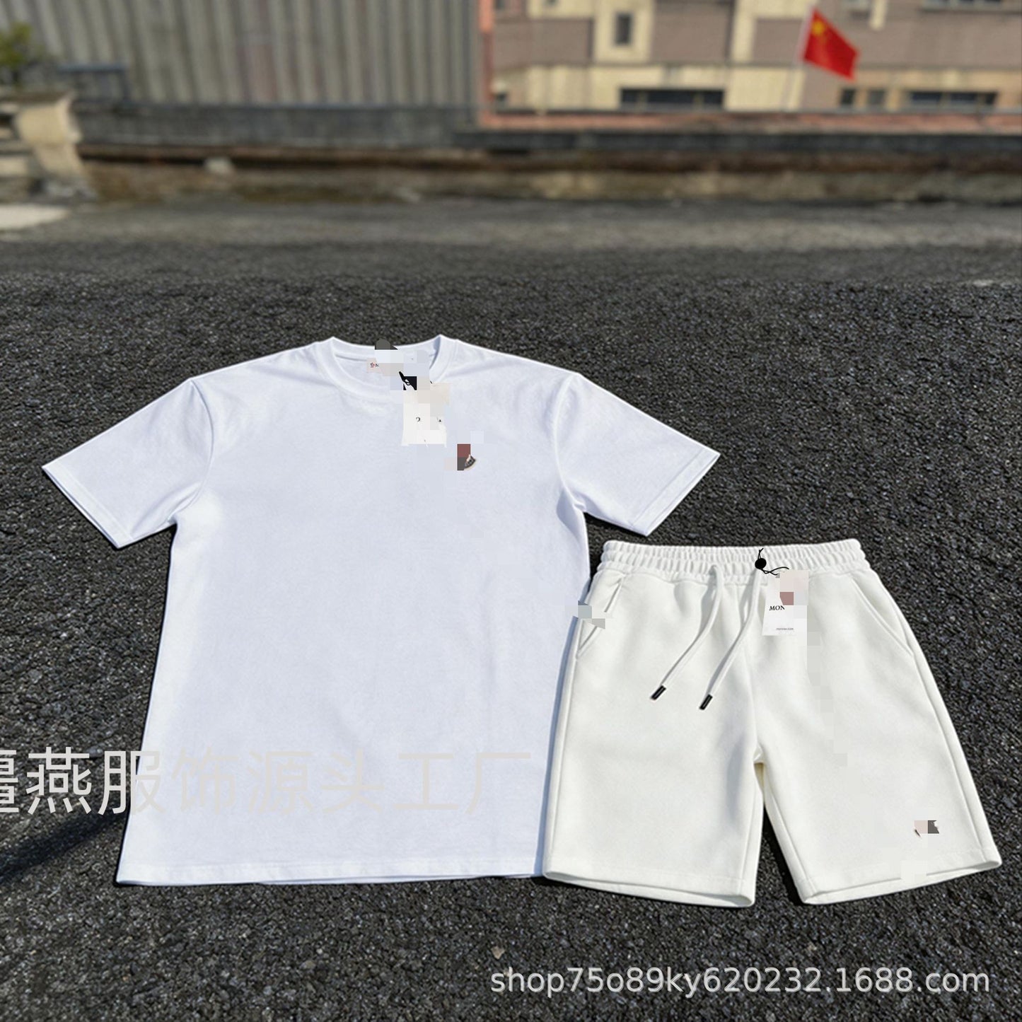 Conjunto versátil de pantalones cortos de algodón Hua para hombre auténtico + conjunto de dos piezas con etiqueta de cuello con cordón