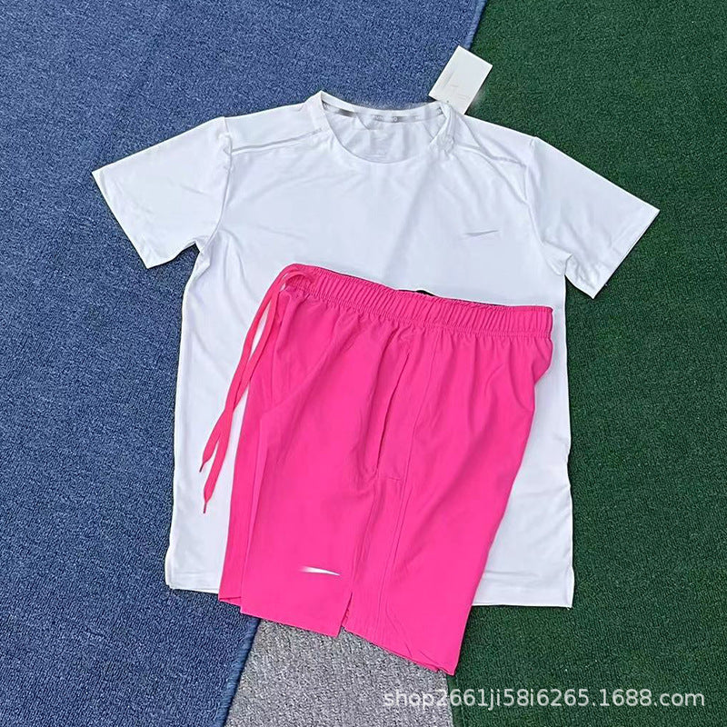 Conjunto de running deportivo nuevo y de secado rápido, transpirable, holgado y casual de manga corta para hombres y mujeres