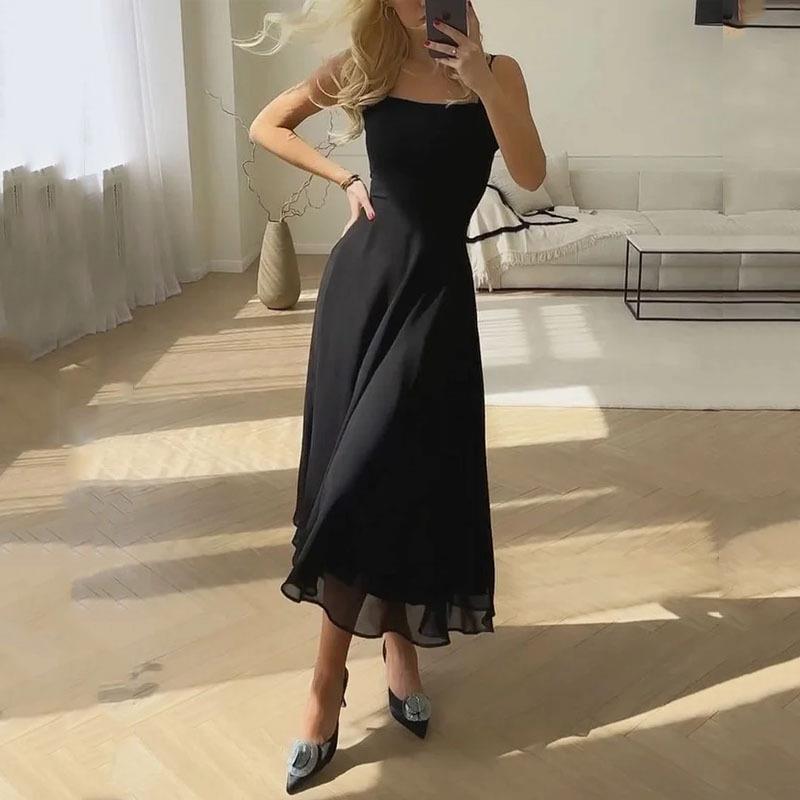 2023 Comercio Exterior Transfronterizo Europa y América Amazon Verano nuevo con escote cuadrado con tirantes finos Vestido elegante que ceñe la cintura Vestido largo elegante