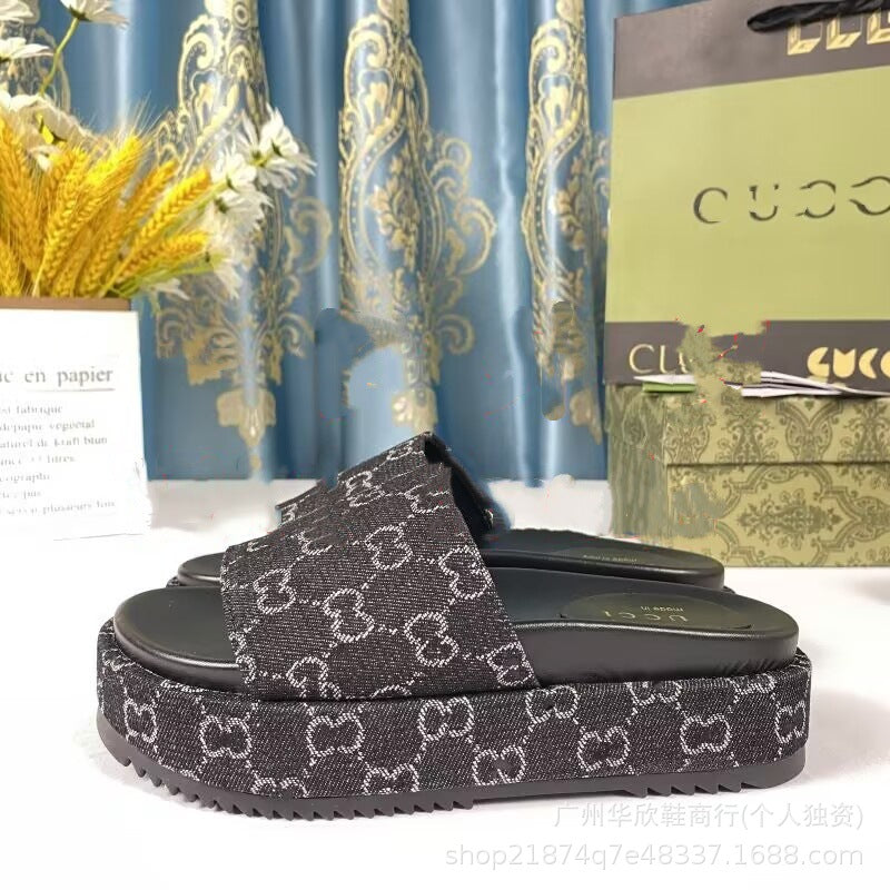 Sandalias de tacón inclinado talla grande para mujer de talla grande G para mujer, zapatos de plataforma nuevos 2026, sandalias de suela gruesa de una línea para hombres y mujeres, tallas 34-45