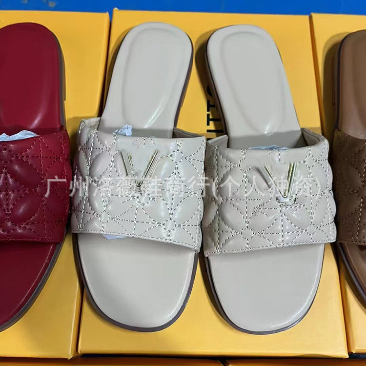 Zapatillas de gama alta de Donkey para mujer, nuevas bailarinas de talla grande en verano 2025, suelas blandas con letras metálicas