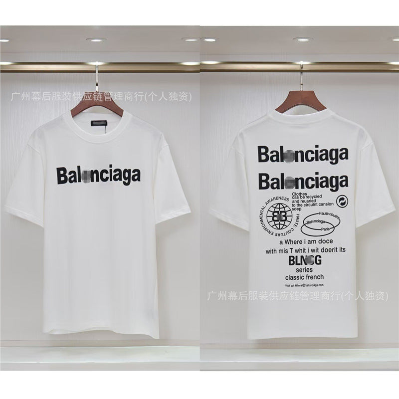 Versión correcta de la tendencia de lujo de París B: 26SS nuevo bordado unisex con cuello redondo, camiseta de algodón de manga corta y manga corta, comercio exterior