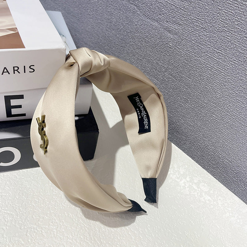 Diademas de satén de alta gama europeas y americanas con tejido cruzado, diademas lisas de borde ancho, pinzas planchadas, elegantes accesorios triangulares para el cabello