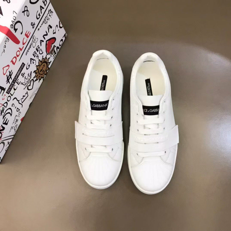 Zapatillas casuales de cuero hombre familia DG | Velcro blancas versátiles